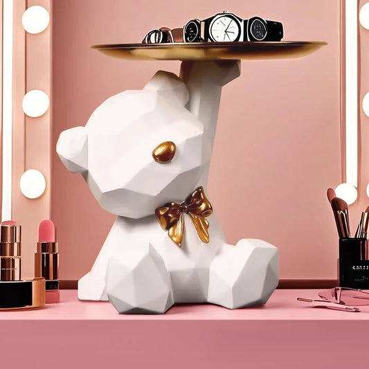 Bandeja geométrica Kawaii de oso y mariposa – Decoración y estilo en tu hogar