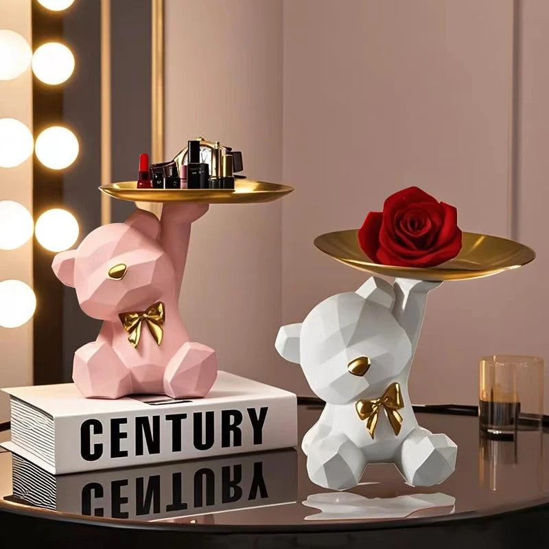 Bandeja geométrica Kawaii de oso y mariposa – Decoración y estilo en tu hogar