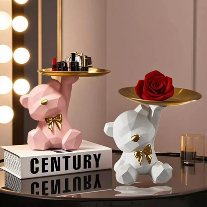 Bandeja geométrica Kawaii de oso y mariposa – Decoración y estilo en tu hogar