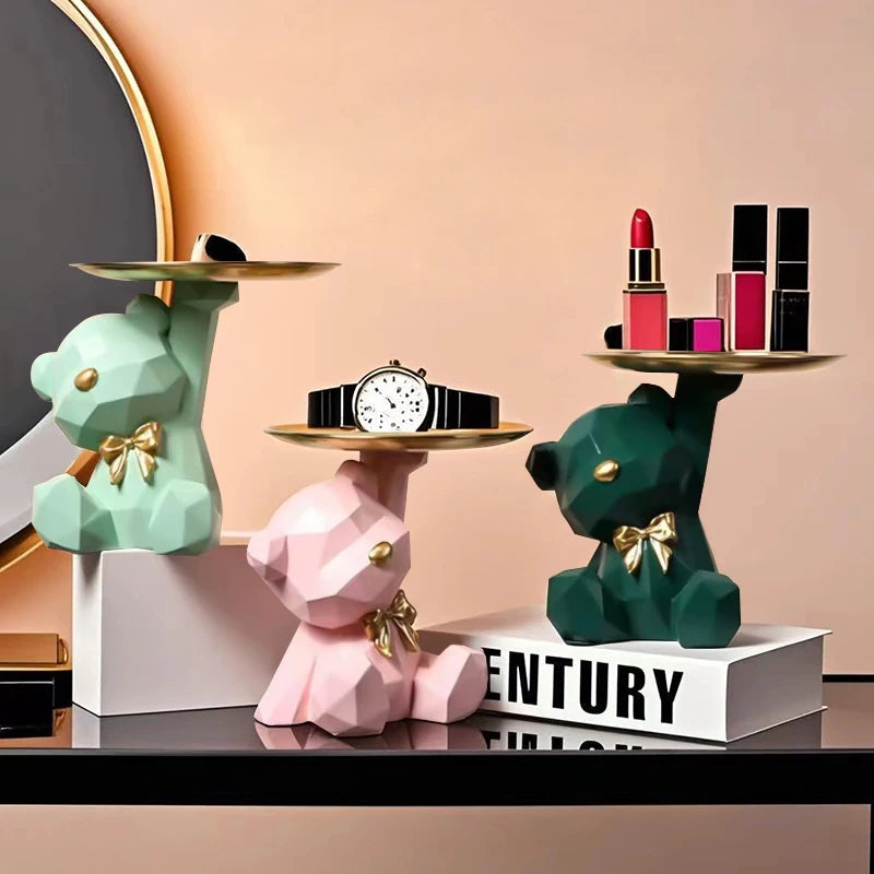 Bandeja geométrica Kawaii de oso y mariposa – Decoración y estilo en tu hogar
