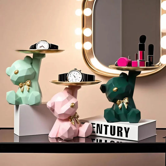 Bandeja geométrica Kawaii de oso y mariposa – Decoración y estilo en tu hogar