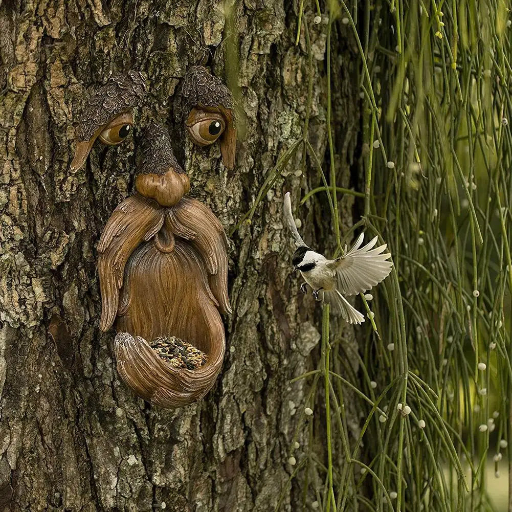 Comedero para pájaros “Cara de Árbol” – Dale vida y magia a tu jardín 🐦